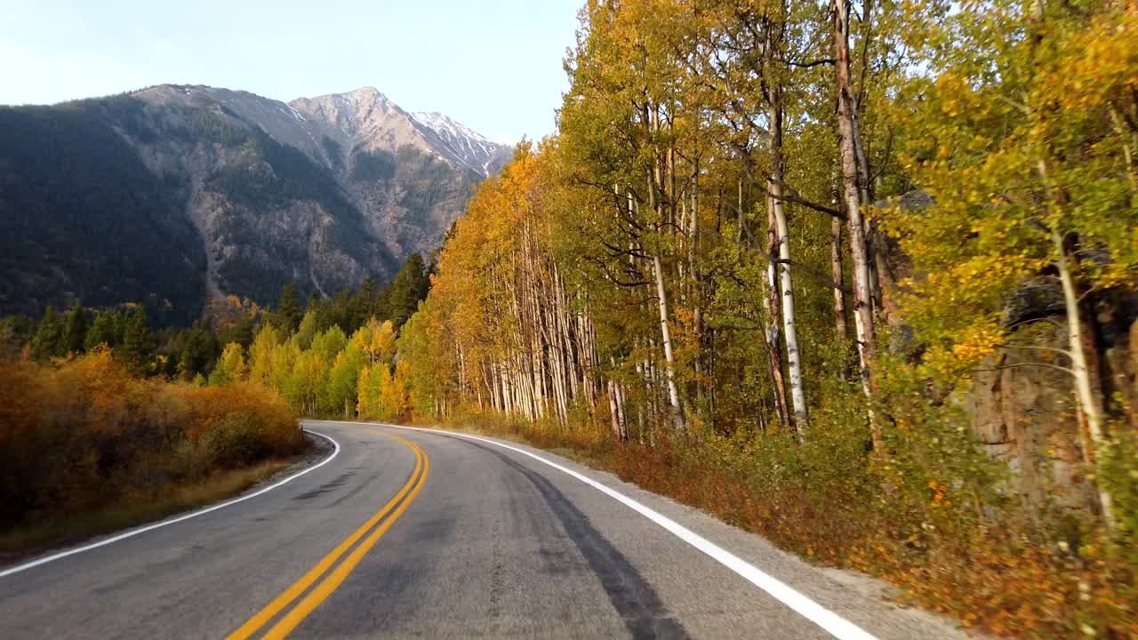 Fall foliage POV driving in the Rocky Mountains of Colorado