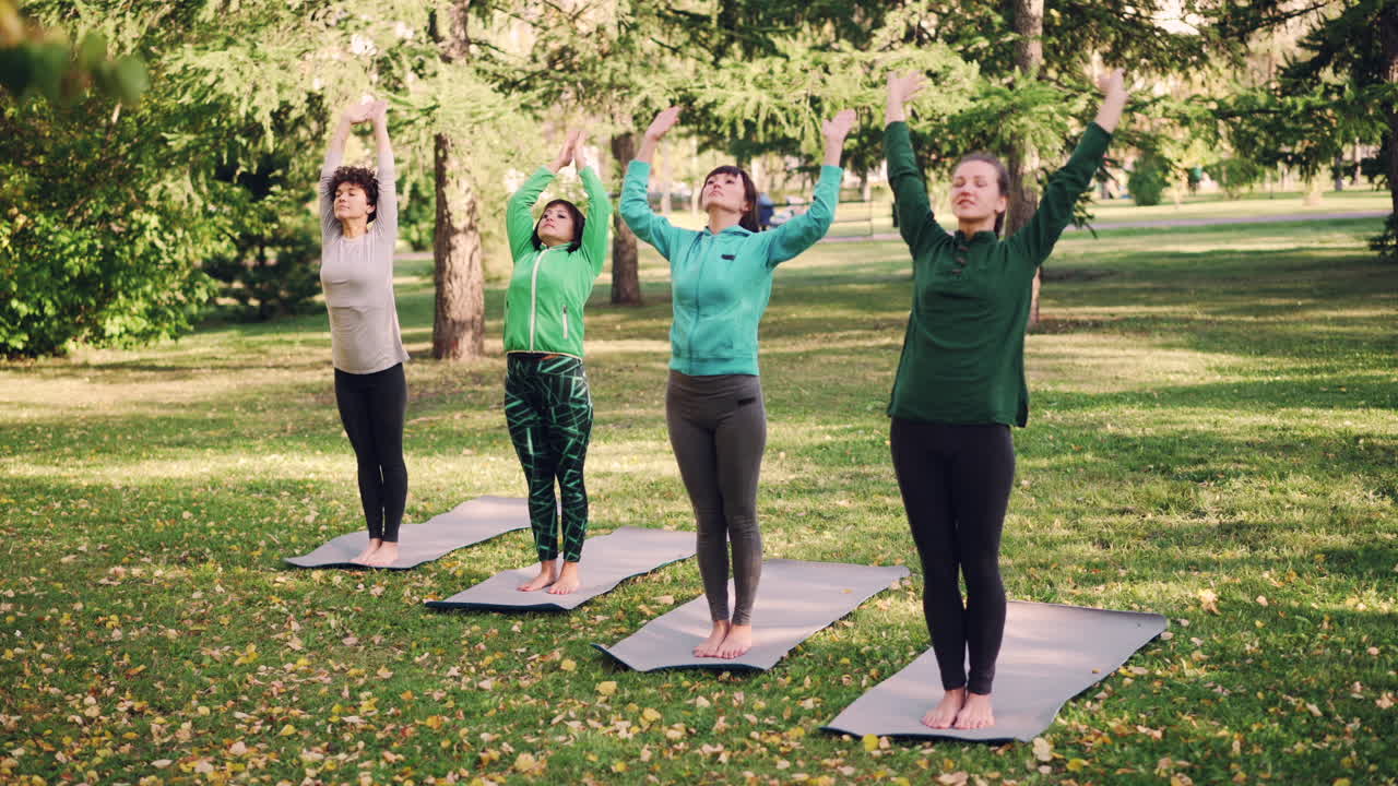 공원에서 요가 그룹 세션