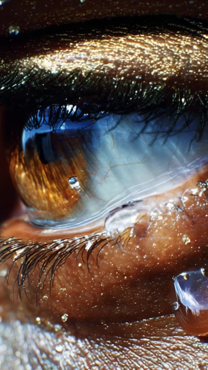 A close-up study of a reflective eye showcasing intricate details, vivid colors, and the mesmerizing interplay of light, texture, and human emotion