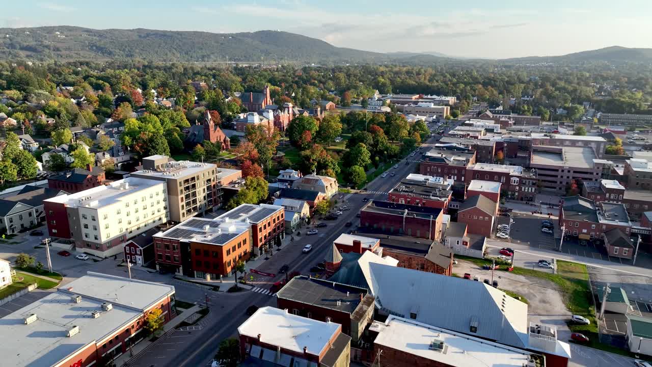 aerial pullout high over st albans vermont