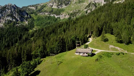 safe home high at the alps mountains, almhütte lofer, aerial austria