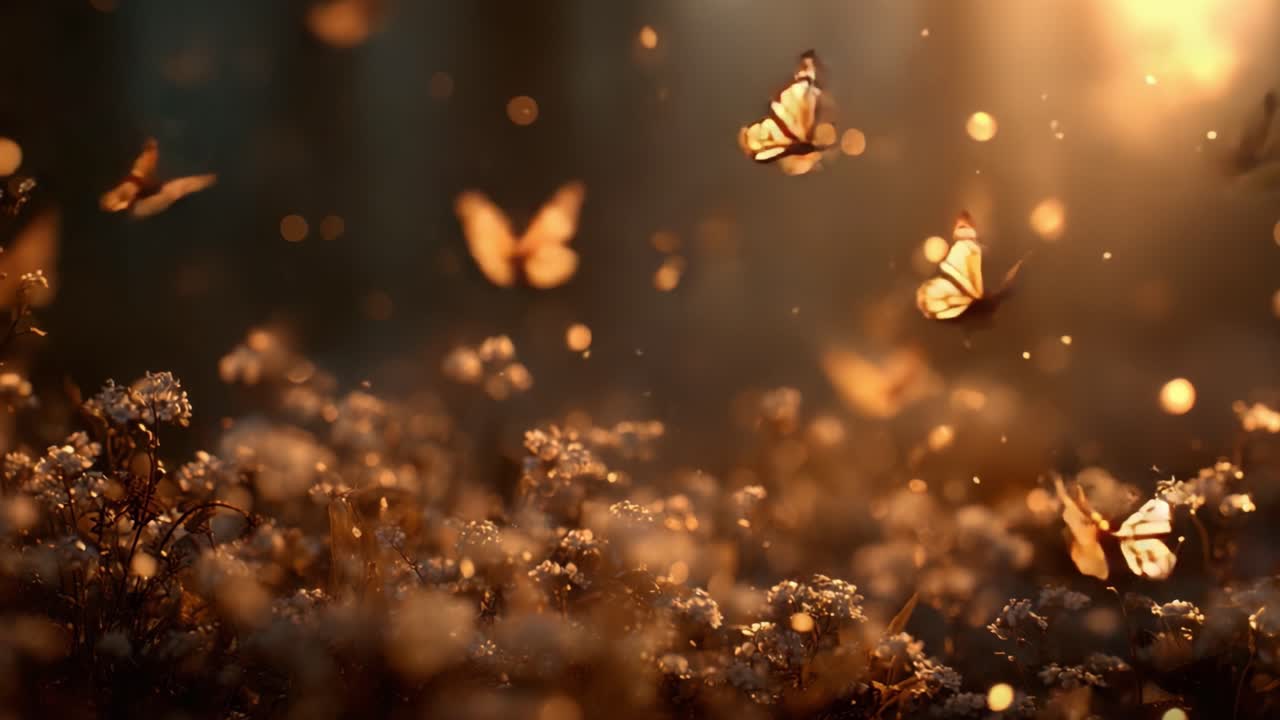 A Captivating Scene of Butterflies Dancing in Sunlight: A Beautiful Display of Nature's Elegance and the Vibrant Colors of Flora in a Magical Setting