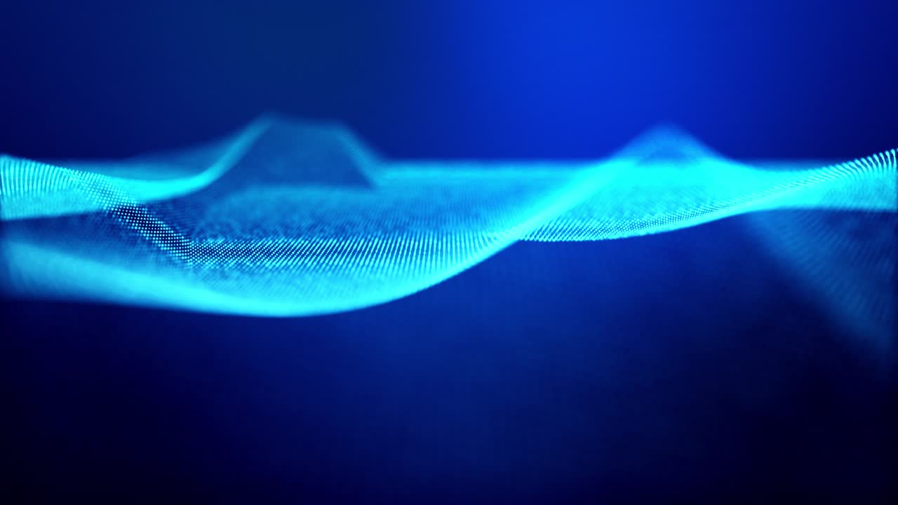4k seamless looped science-fiction blue background. Glow particles form surface as futuristic landscape in digital space or hologram like element of information graphics on sci-fi screen HUD.