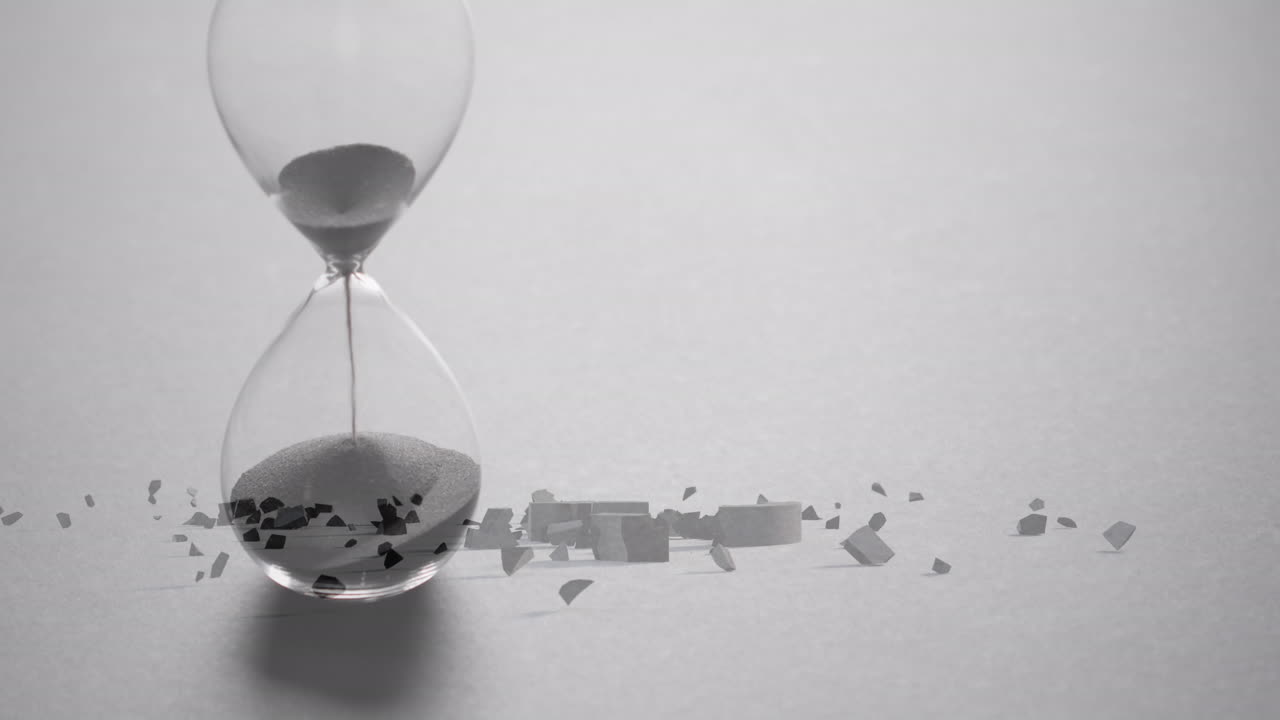 Animation of crushing british pound sign over hourglass