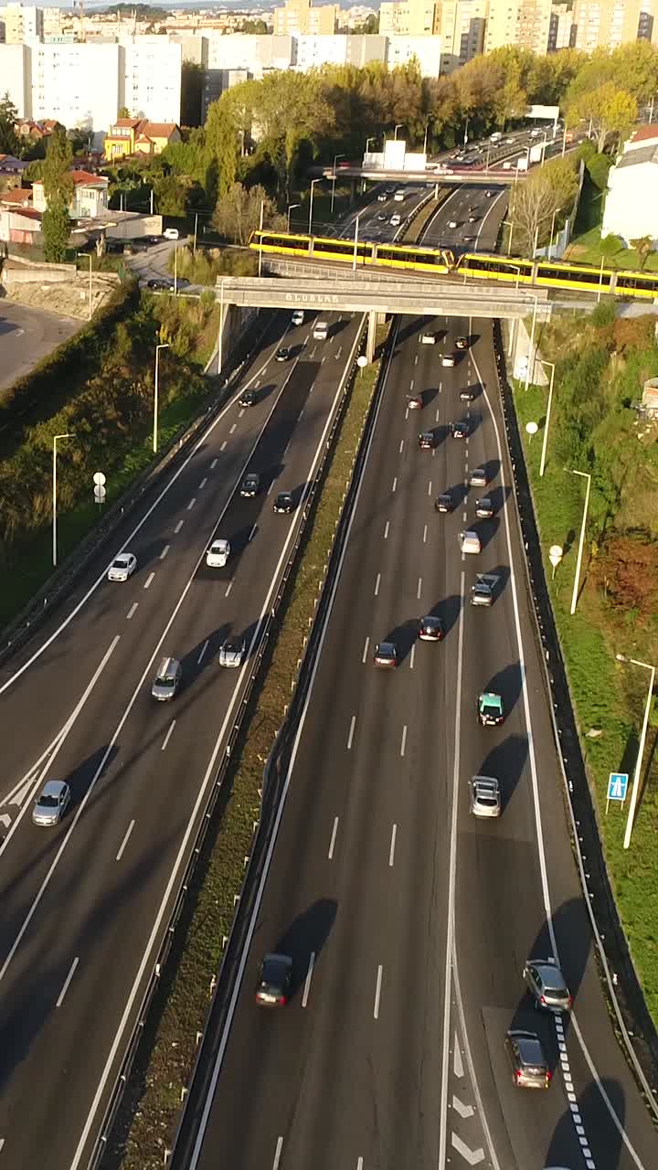 Overhead View of a Multi-Lane Highway with Traffic
