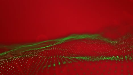 Animation-of-snowflake-over-green-glowing-mesh-on-red-background