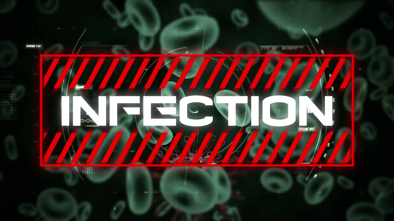 escaneo de alcance y texto de infección contra las células de covid-19 que se mueven