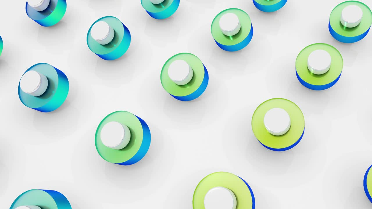 다양한 홀로그램 색상, 3d 모양, 물체 회전, 4k 원활한 루프 애니메이션.