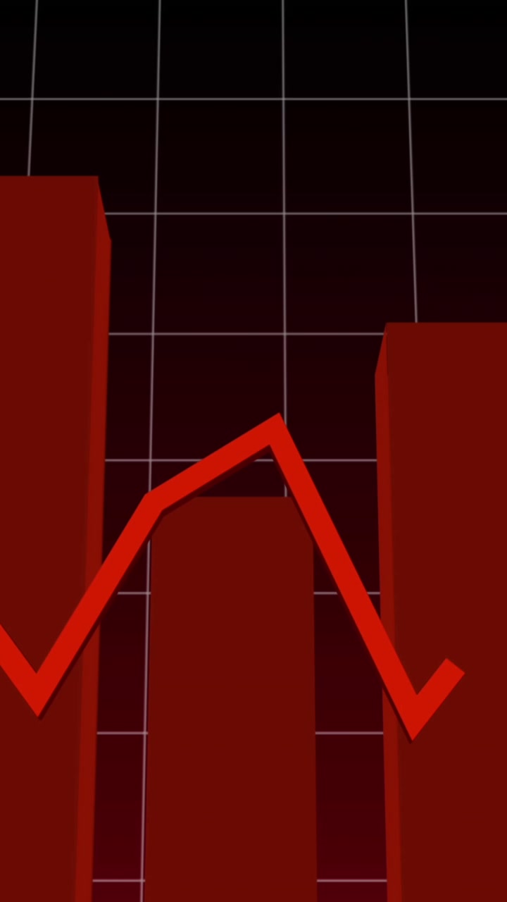 Animation of red lines with statistics and financial data processing over grid