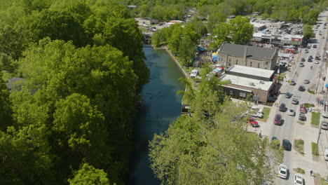 aerial view of sager creek during dogwood festival in downtown siloam springs, arkansas