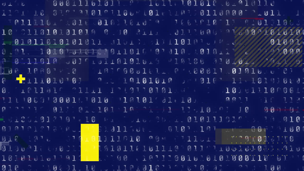 Animation of binary coding data processing over purple background