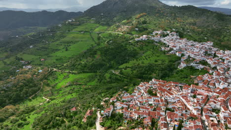 aerial view of a white village in the spanish mountains