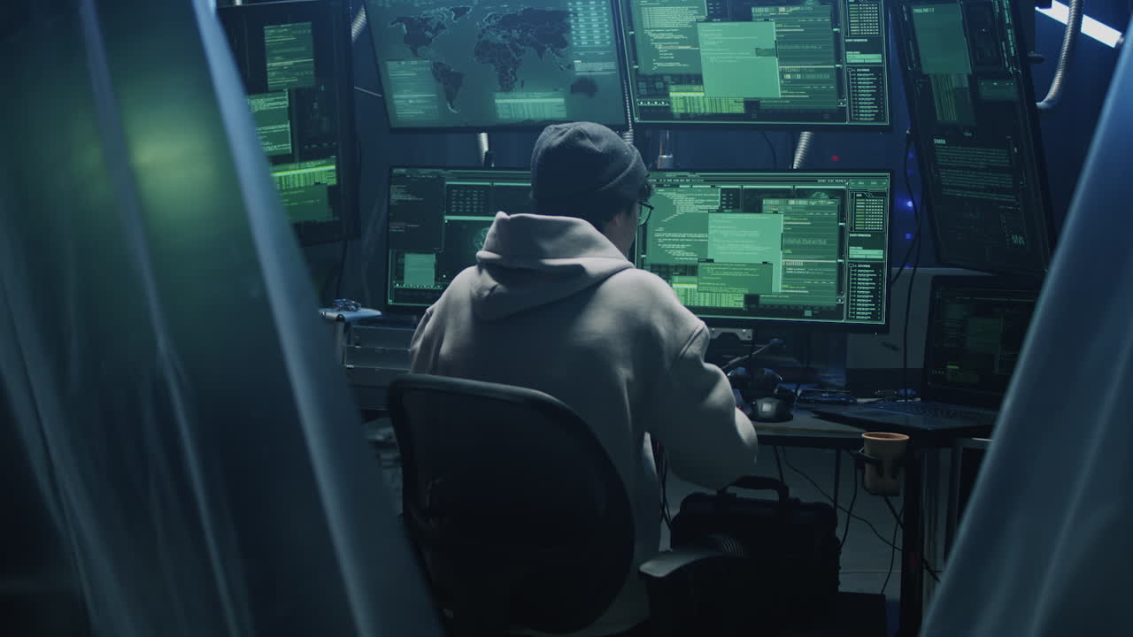 Hacker in a High-Tech Server Room