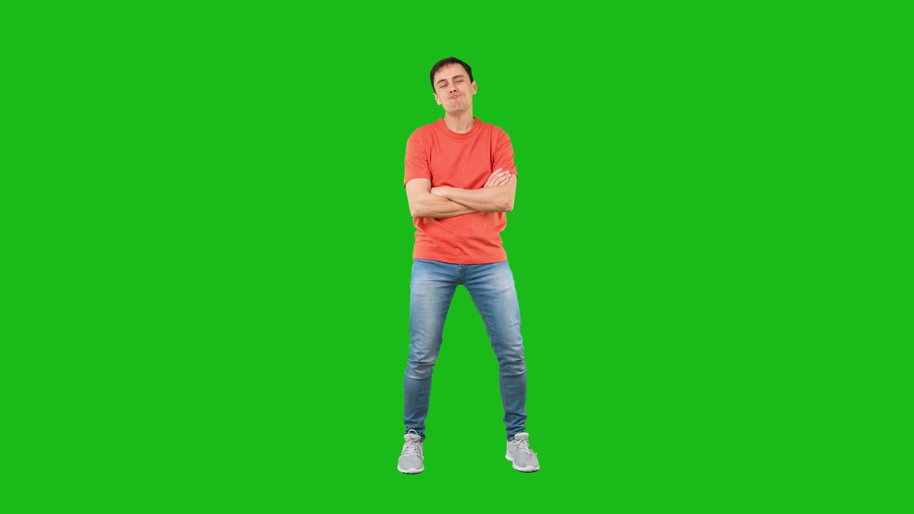 Young Man Expressing Emotions and Gesturing on Green Screen