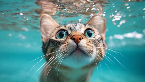 a cat swimming underwater