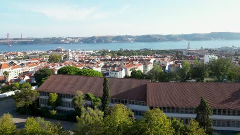 a panoramic view of a lisbon suburb with the tagus river in the background