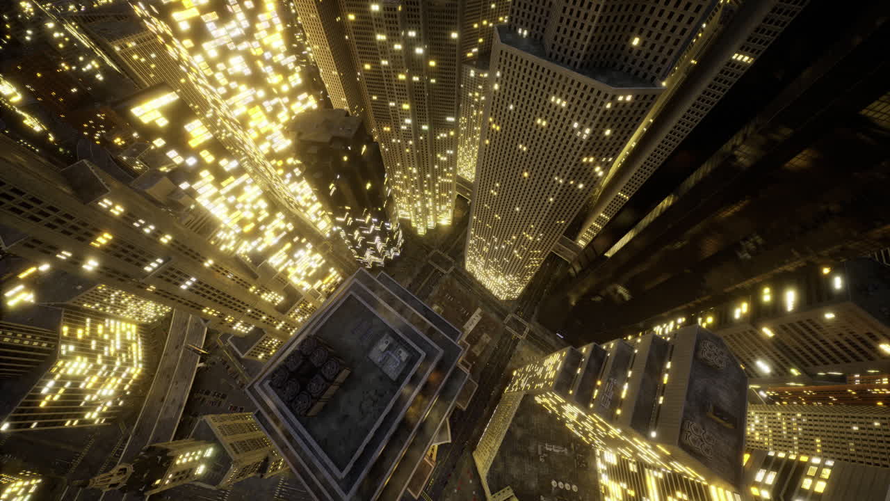 Night city skyline with vibrant lights and tall buildings