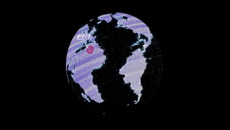 animación de interferencia sobre el globo con el procesamiento de datos sobre fondo negro
