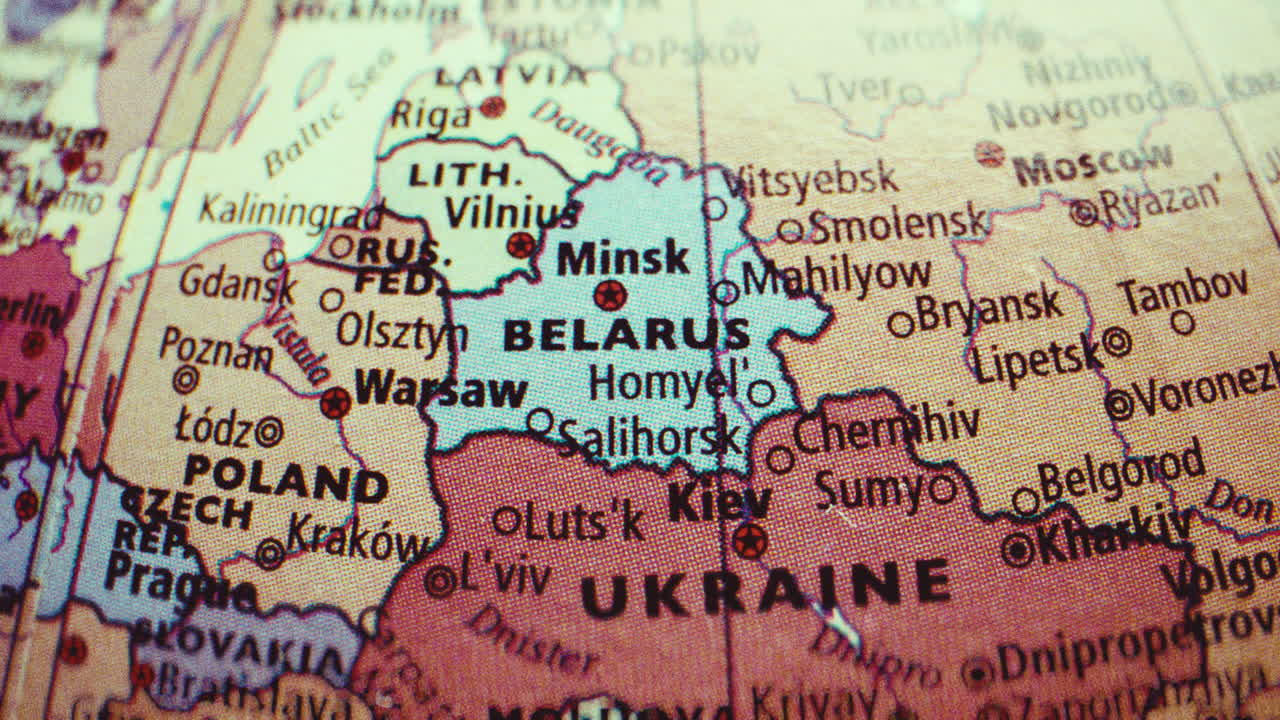Map of Belarus, Ukraine, and Poland