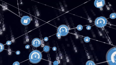 Animation-of-network-of-connections-with-icons-over-binary-coding-data-processing