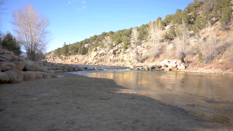 buena vista river park shore in colorado during the day with no people, wide angle