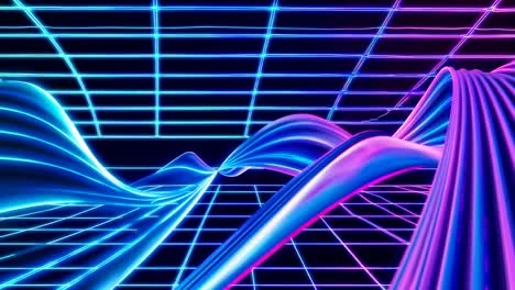neon grid with fluid shapes