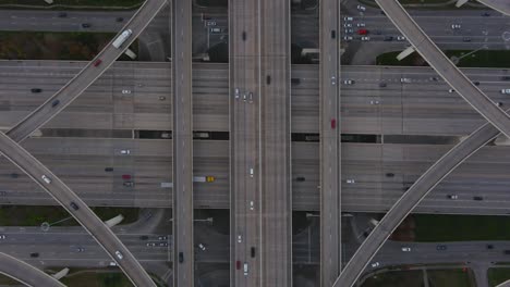 Birds-eye-view-of-cars-on-I-10-West-in-Houston,-Texas