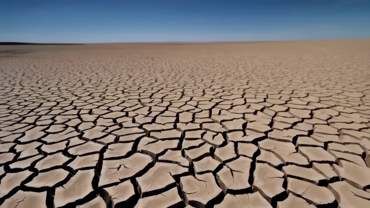 Cracked Dry Desert Landscape Under Blue Sky