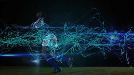 animation of light trails over african american football player