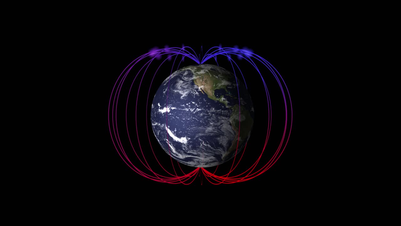Animation showing Earth's magnetic field lines fluctuating