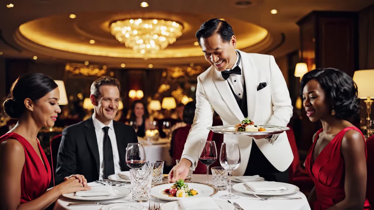 Elegant Dinner Service at a Luxury Restaurant