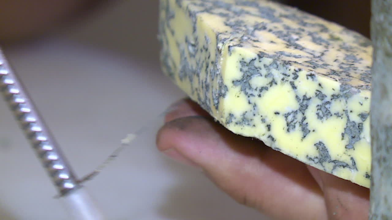 Close-up of a slice of blue cheese