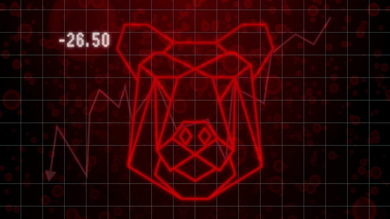 머리 윤과 주식 시장 데이터 애니메이션 빨간 격자 배경