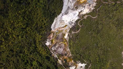 Bird's-Eye-View-On-Orakei-Korako-Geothermal-Area-In-New-Zealand---aerial-drone-shot