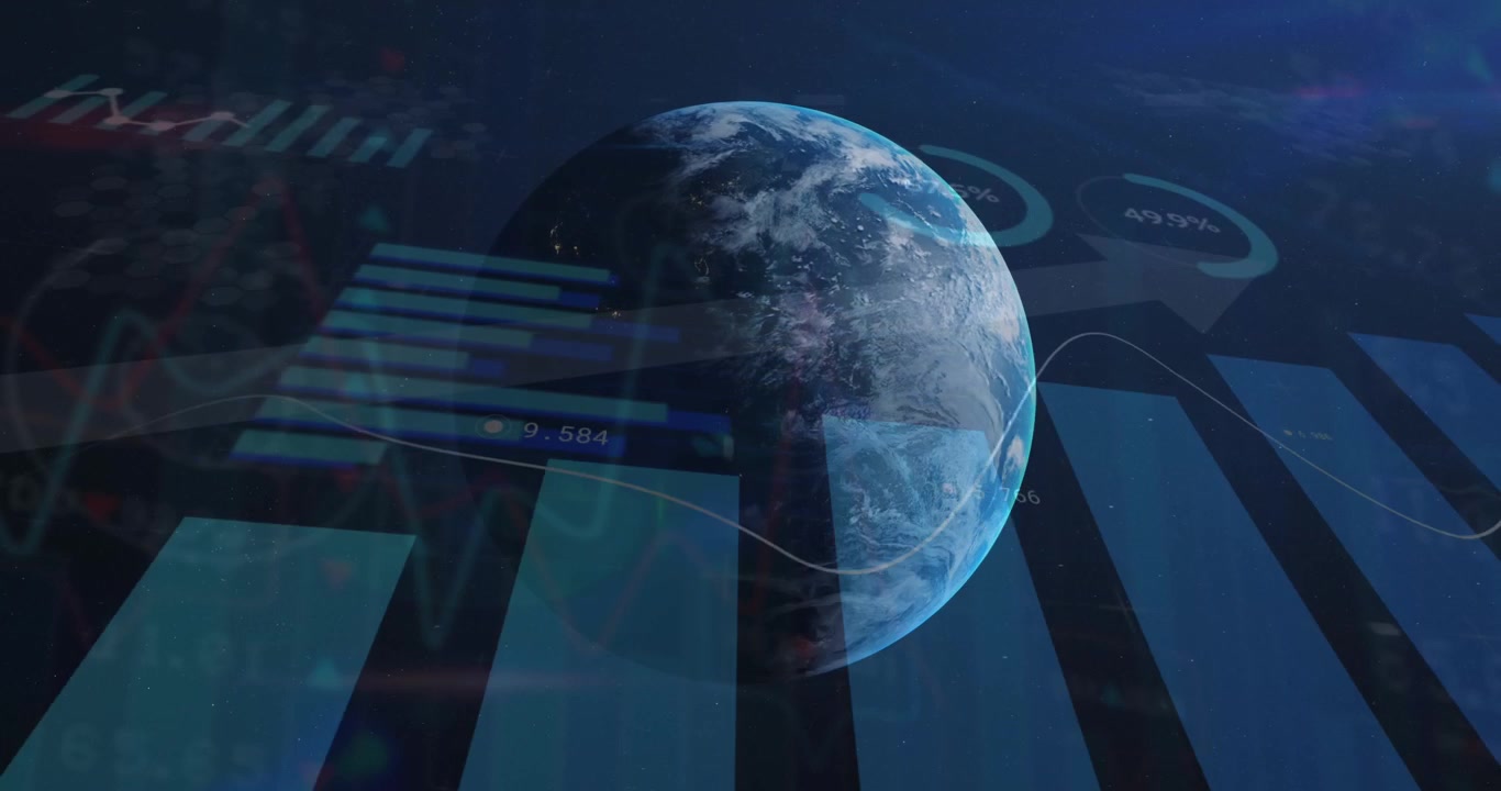 Digital Earth Globe with Financial Data Graphs and Analytics