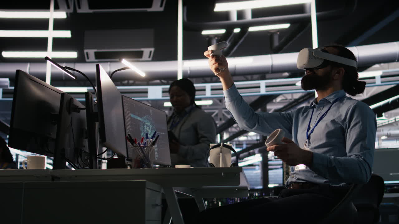 Vertical video Data center developer using virtual reality technology for AI LLM visualization