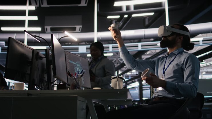Vertical video Data center developer using virtual reality technology for AI LLM visualization