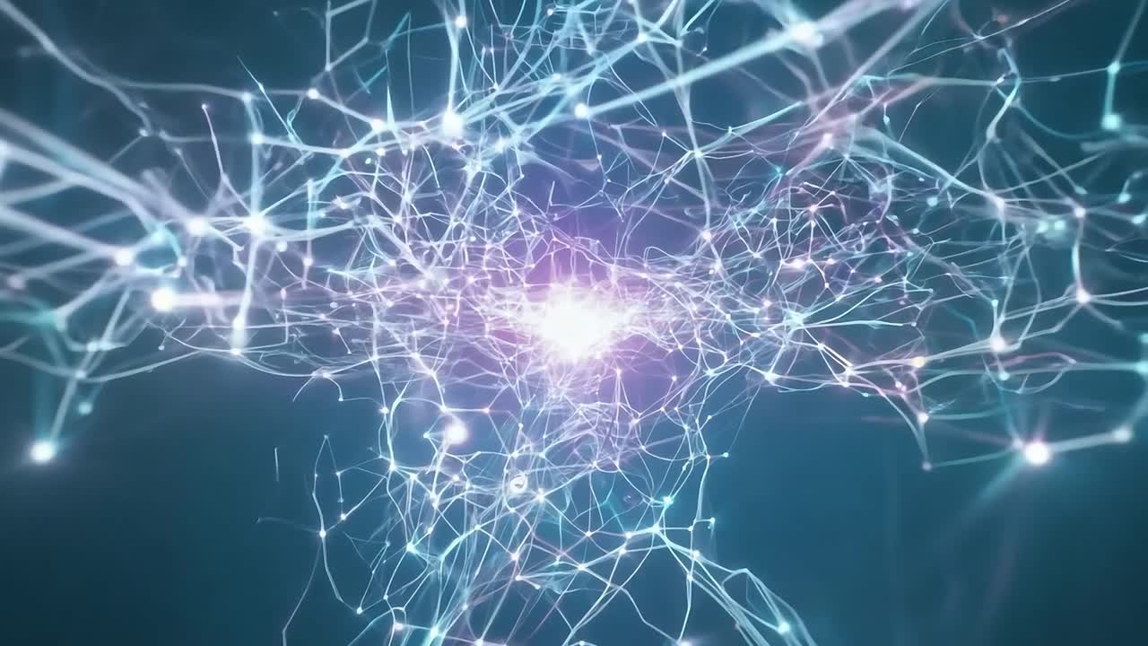 la red en crecimiento presenta nodos que se conectan y forman nuevos enlaces contra un fondo azul, mostrando la comunicación digital