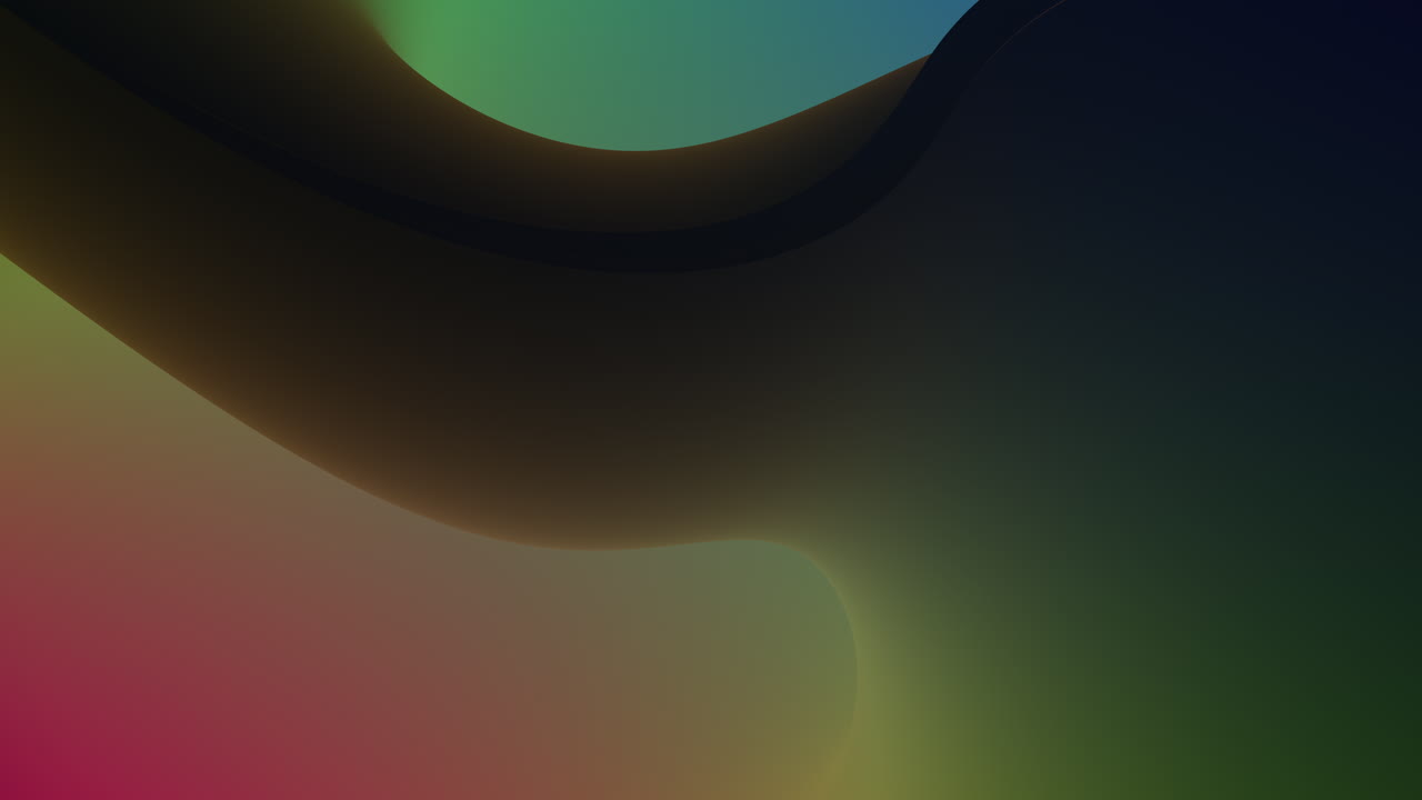 Smooth abstract gradient footage with flowing curved shapes and dark minimalist waves in vibrant green, blue, yellow and magenta tones, ideal as modern background for titles, promos or presentations
