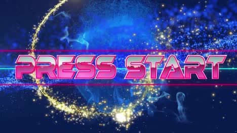 Animation-of-press-start-text-over-neon-shapes-and-shooting-star