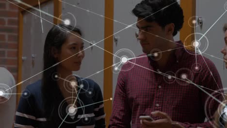 animation of network of connections over students with smartphones