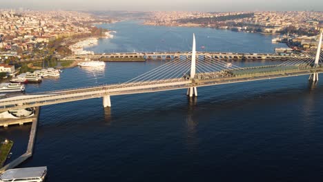 aerial view of istanbul golden horn at sunrise. turkey