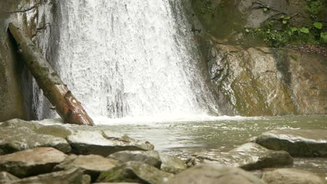 detailed view of pruncea waterfall bottom streaming in slow motion, romania