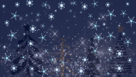 animation of snow falling over fir trees