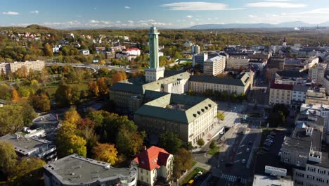 Panorama-Of-The-New-City-Hall-Tower-In-Ostrava,-Czechia