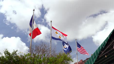 french new orleans louisiana united states flags blowing in the wind