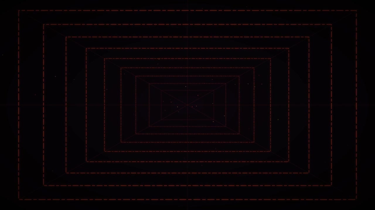 Túnel abstrato de retângulos tracejados vermelhos brilhantes