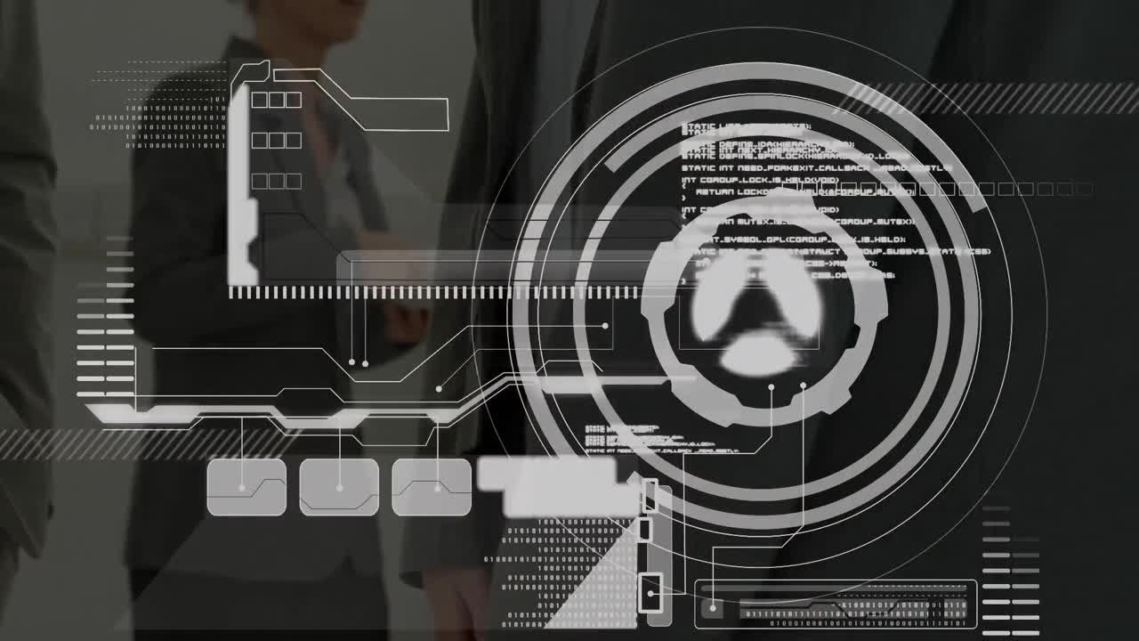 animación del procesamiento de datos sobre el apretón de manos de un hombre de negocios