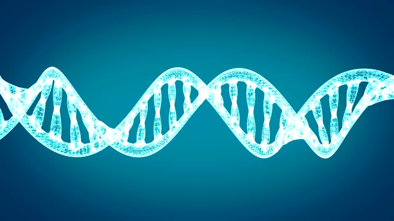 Codice DNA. Spirale a elica di molecola di DNA astratta 3D poligonale wireframe. Animazione in loop.