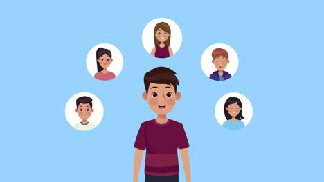 animación de marketing de medios sociales con el hombre y la comunidad